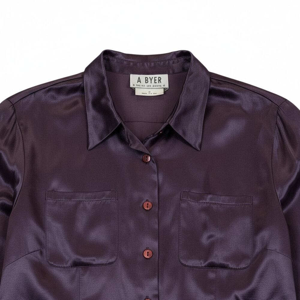 Vintage A Byer Purple Silky Blouse Made USA Acetate Rayon Blend Womens Size MED - Picture 3 of 8